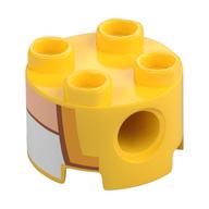 Brick Round 2 x 2, Pin Holes with Gold Lapels, Dark Orange Trim, and White Undershirt Print (Yellow)