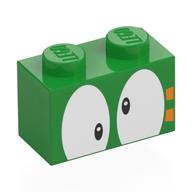 Brick 1 x 2 with Crossed Eyes and Orange Marking Print (Bright Green)