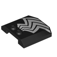 Brick Wedged, Curved Triple 4 x 4 x 2/3, 2 Studs with White Stripes (Spider Legs) Print (Black)