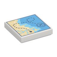 Tile 2 x 2 with Map of City/Ocean with Route Print (White)