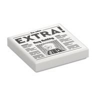 Tile 2 x 2 with Newspaper, 'EXTRA!' Print (White)