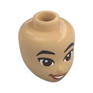 Minidoll Head, Black Eyebrows, Reddish Brown Eyes, Open Mouth Smile, Dark Orange Lips Print (Warm Tan)