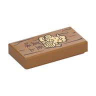 Tile 1 x 2 with Pigsy Menu, Mandarin 'Supreme Delicious', Wood Grain Print (Medium Nougat)