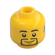 Minifig Head, Goatee Beard, Dark Turquoise Hearing Aid Print (Yellow)
