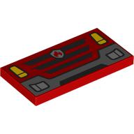 Tile 2 x 4 with Car Front, Fender, Headlights, Grill, Fire Fighter Logo Print (Red)