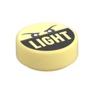 Tile Round 1 x 1 with Two Eyes and 'LIGHT' on Dark Silver Print (Bright Light Yellow)
