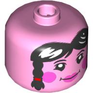 BigFig Head, Black Long Hair, Pigtails with Red Bands, Dark Pink Cheeks, Lips Print (Bright Pink)