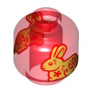 Minifig Head (No Face), Gold Bunny/Rabbit Print (Trans-Red)
