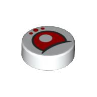 Tile Round 1 x 1 with Red Eye, Dots Print (White)