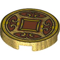 Tile Round 2 x 2 with Dark Orange Decorations Print (Pearl Gold)