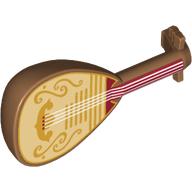 Musical Instrument Lute with White Strings, Gold Decorations on Bright Light Yellow/Dark Red Background Print (Medium Nougat)