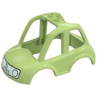 Duplo Car Body High Cab 2 Top Studs with Aqua Front with White Headlights and License Plate Print (Yellowish Green)