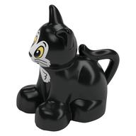 Duplo Animal Cat / Kitten Sitting, White Face, Bright Light Yellow Eyes Print (Black)