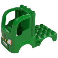 Duplo Car Body Truck 4 x 4 Flatbed with 4 Top Studs - License Plate, Headlights, and Hazard Stripes Print (Bright Green)