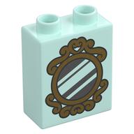 Duplo Brick 1 x 2 x 2 with Mirror Print (Light Aqua)