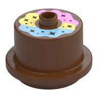 Duplo Food 2 x 2 Round Cake with Stud on Top with Bright Light Blue/Bright Light Yellow/Bright Pink Frosting Print (Reddish Brown)