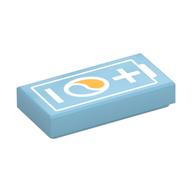 Tile 1 x 2 with White Battery Print (Medium Azure)