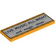 Tile 2 x 6 with Sign, 'LIVE MUSIC ALL NIGHT', 'and magic show' Print (Bright Light Orange)