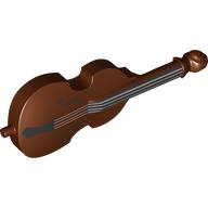 Musical Instrument Double Bass with Silver Strings, Black Neck Print (Reddish Brown)