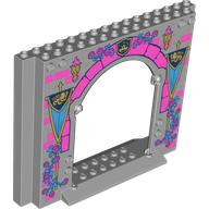 Panel 4 x 16 x 10 with Dark Pink Arch, Flowers, Banners with Lions Print (Light Bluish Gray)