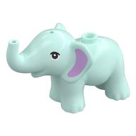 Animal, Elephant, Baby with Pink Ears, Angular Black Eyes Print (Light Aqua)