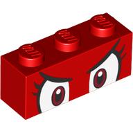 Brick 1 x 3 with White Eyes, Angry Eyebrows, Eyelashes Print (Red)
