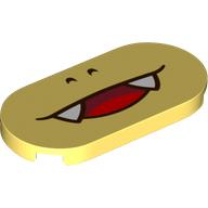 Tile Round 2 x 4 with Smiling Mouth with 2 Teeth Print (Bright Light Yellow)