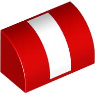 Brick Curved 1 x 2 x 1 No Studs with White Stripe Print (Red)