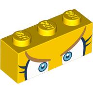 Brick 1 x 3 with White and Blue Eyes, Angry Brown Eyebrows, Eyelashes Print (Yellow)