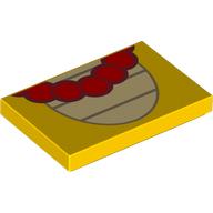 Tile 2 x 3 with Red Lei, Tan Stripes in Oval Print (Koopa Stomach) (Yellow)