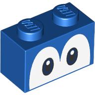 Brick 1 x 2 with Blue Eyes (Yoshi) Print (Blue)