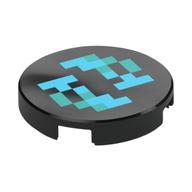 Tile Round 2 x 2 with Pixelated Dark Turquoise and Dark Azure Squares Print (Black)