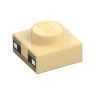 Plate 1 x 1 with Pixelated Black Eyes, Dark Tan Face Print (Tan)