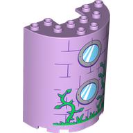 Cylinder Half 3 x 6 x 6 with 1 x 2 Cutout with Round Windows, Bricks, Green Vines Print (Lavender)