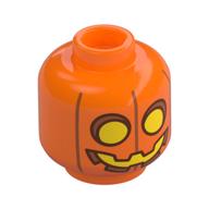 Minifig Head Pumpkin, Yellow Eyes/Mouth Print (Orange)