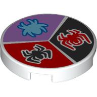 Tile Round 2 x 2 with Medium Azure Spider On Lavender Background, Red Spider on Black Background, Black Spider on Red Background Print (White)
