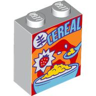 Brick 1 x 2 x 2 with Cereal Box Print (White)