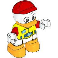 Duplo Figure Duck with Safety Vest, Red Cap, Bright Light Orange Beak and Legs (Vibrant Yellow)