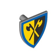 Shield Triangular with Crusaders Crossed Axe and Blue Border Print (Light Bluish Gray)