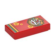 Tile 1 x 2 with Chinese New Year Dragon and Bright Orange Flowers Print (Red)