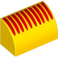 Brick Curved 1 x 2 x 1 No Studs with Red Lines Print (Yellow)