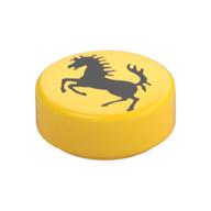 Tile Round 1 x 1 with Black Ferrari Horse Print (Yellow)