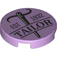 Tile Round 2 x 2 with Needle, 'EST 1932 TAILOR' Print (Lavender)