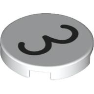 Tile Round 2 x 2 with Black '3' Print (White)