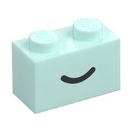 Brick 1 x 2 with Black Curved Line / Smile Print (Light Aqua)