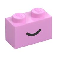 Brick 1 x 2 with Black Curved Line / Smile Print (Bright Pink)