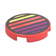 Tile Round 2 x 2 with Black Grill, Bright Light Yellow/Coral/Dark Purple Slits Print (Coral)