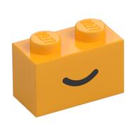 Brick 1 x 2 with Black Curved Line / Smile Print (Bright Light Orange)