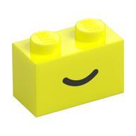 Brick 1 x 2 with Black Curved Line / Smile Print (Vibrant Yellow)