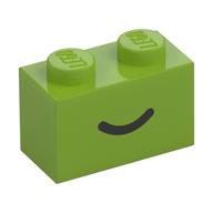 Brick 1 x 2 with Black Curved Line / Smile Print (Lime)